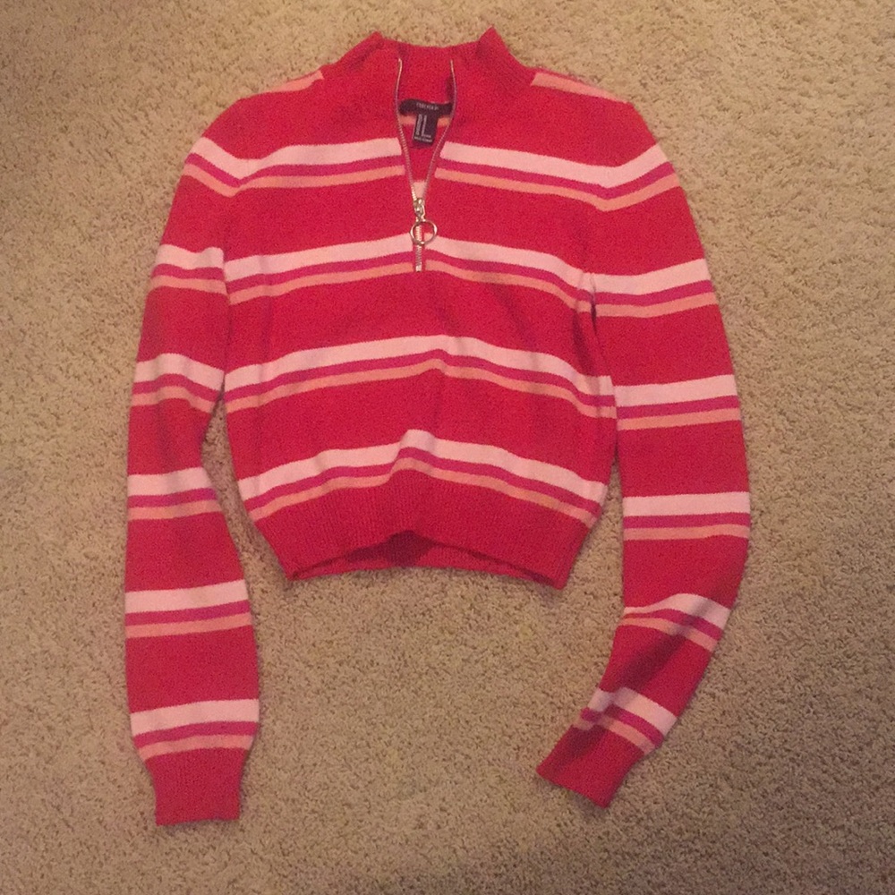 Red with pink and white striped cute long sleeve